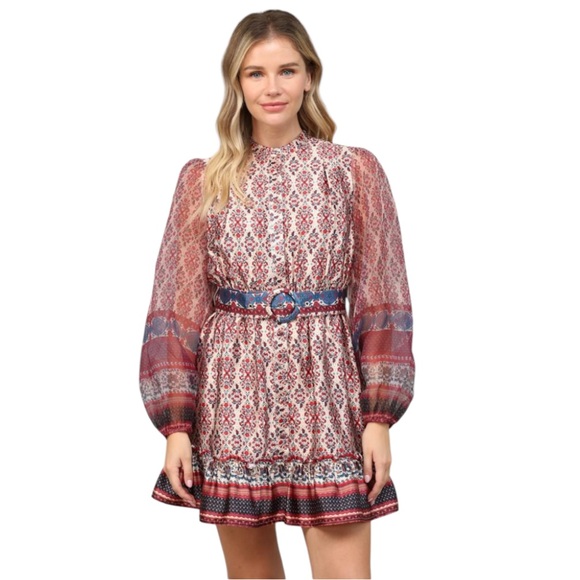 Flying Tomato Dresses & Skirts - Fate Sheer Puff Long Sleeve Button Front Mini Dress SZ M NWT Missing Belt